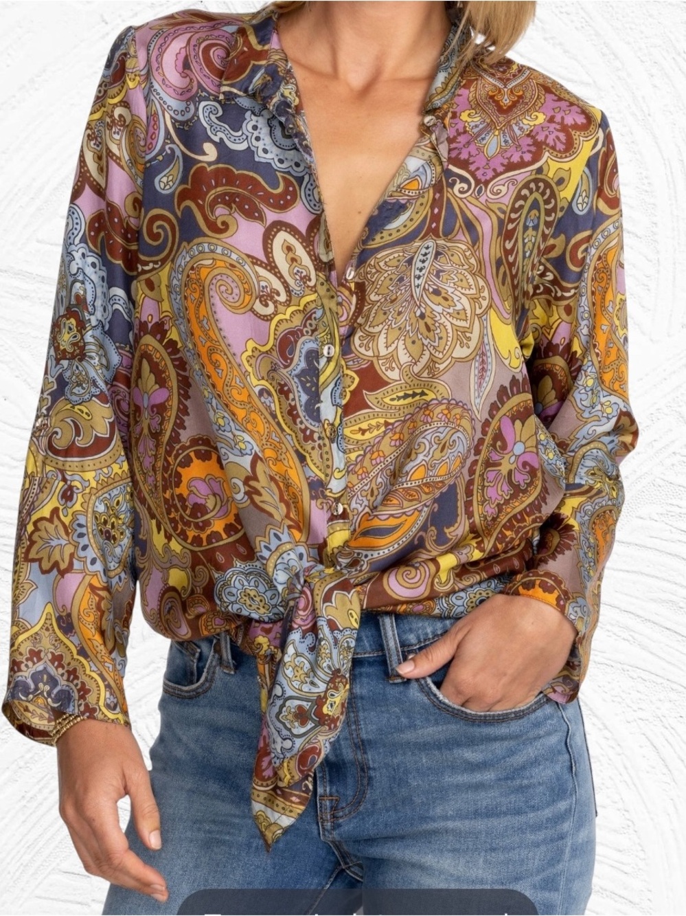 Johnny Was Silk Hebea Delia Tunic in Sabdalwood Medium Paisley Geometric Boho